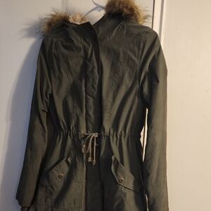 Aeropostale Olive Utility Jacket with Faux Fur Hood